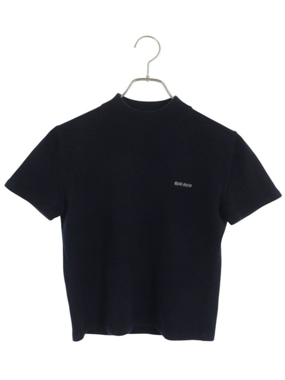 Miu Miu Logo Embroidery Cashmere Short Sleeve Knit Sweater 38